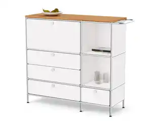 Sideboard Metall »CN3« mit Holzplatte, 1 Klappenfach und 4 Schubladen, weiß