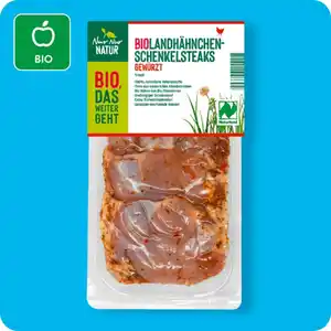 NUR NUR NATUR Bio-Landhähnchen-Schenkelsteaks, Gewürzt