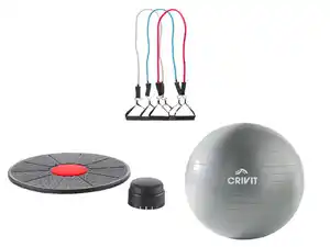 CRIVIT Balance-Board / Soft-Gymnastikball / Fitnessband-Set