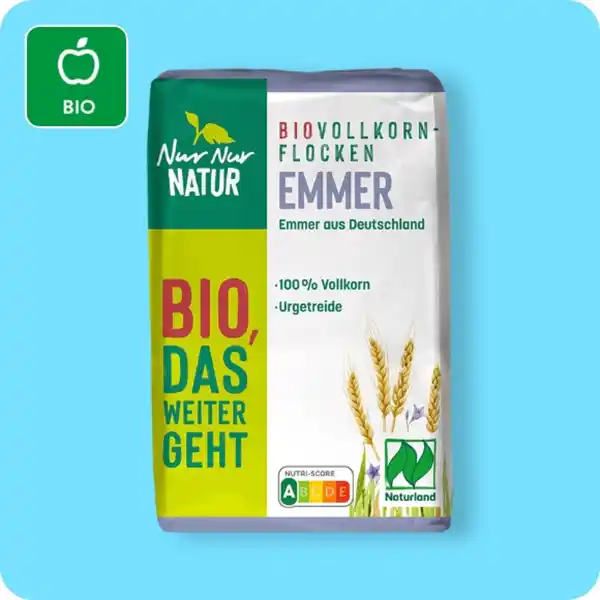 Bild 1 von NUR NUR NATUR Bio-Vollkornflocken, Emmer oder Dinkel