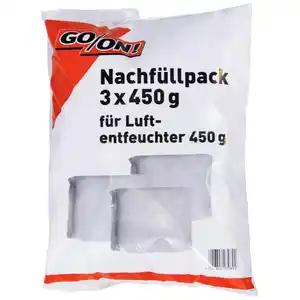 GO/ON! Nachfüllpaket für Luftentfeuchter, für Räume bis 16 m², 0,7 l, Calciumchlorid-Granulat