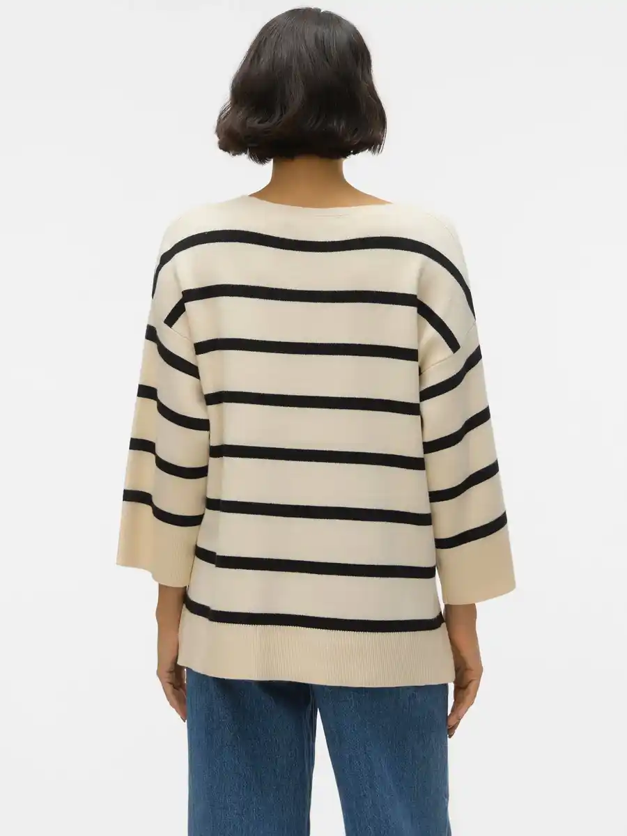 Bild 2 von Vero Moda VMSABA 3/4 V-NCK STRI Strickpullover Weiß