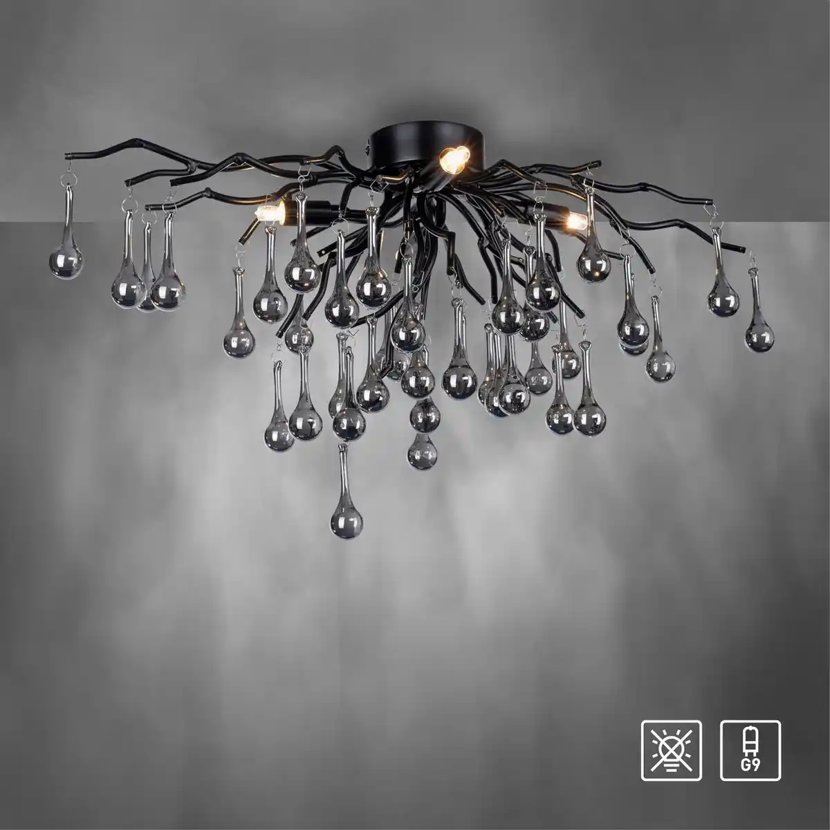 Bild 1 von Deckenleuchte ICICLE, 4x G9/40 Watt max., Glasanhänger, Schwarz