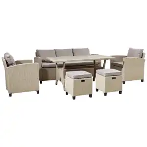 Ambia Garden DINING-LOUNGESET Kunststoffgeflecht, Polywood® Stahl, Braun