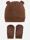 Bild 2 von Baby Unisex Mütze und Handschuh-Set Braun