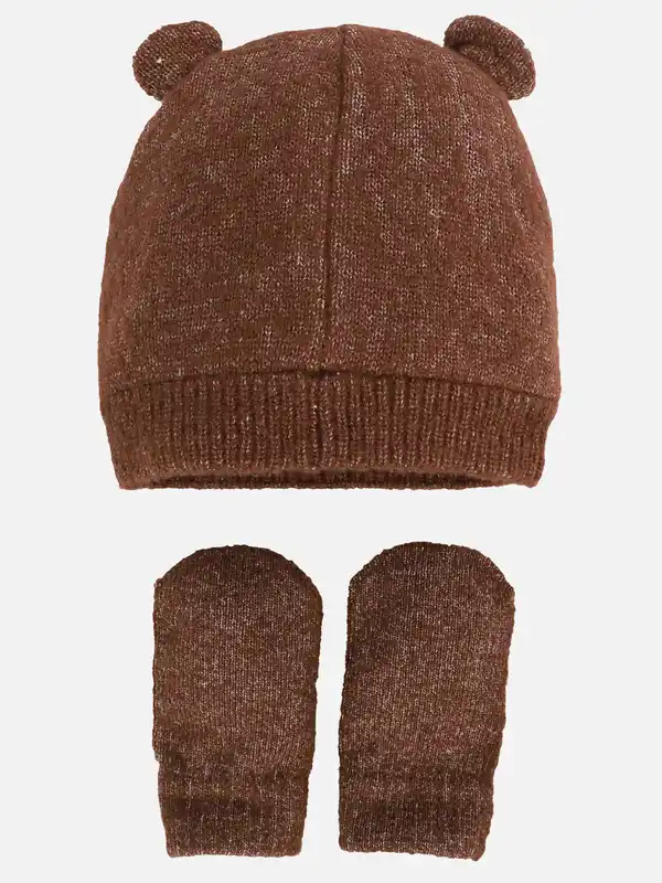 Bild 2 von Baby Unisex Mütze und Handschuh-Set Braun