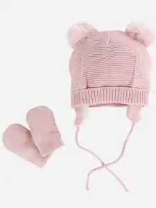 Baby Mädchen Set bestehend aus Mütze und Handschuhen Rosa