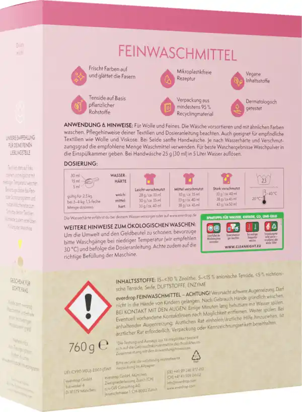 Bild 2 von everdrop Feinwaschmittel Pulver Jasmin, Apfel, Lotusblüte 23 WL