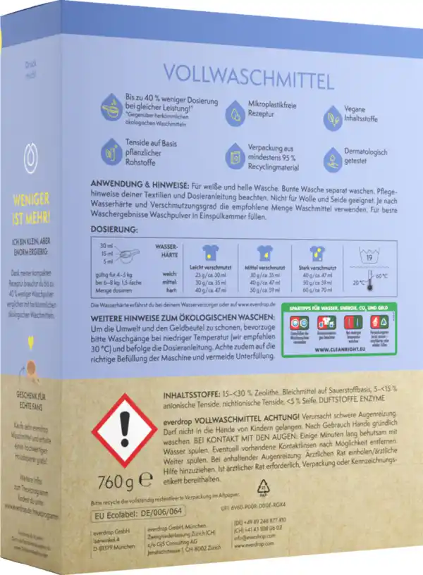 Bild 2 von everdrop Vollwaschmittel Pulver Zitrone, Lavendel, Zedernholz 19 WL
