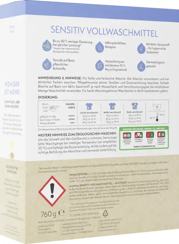 Bild 2 von everdrop Sensitiv Vollwaschmittel Pulver 19 WL