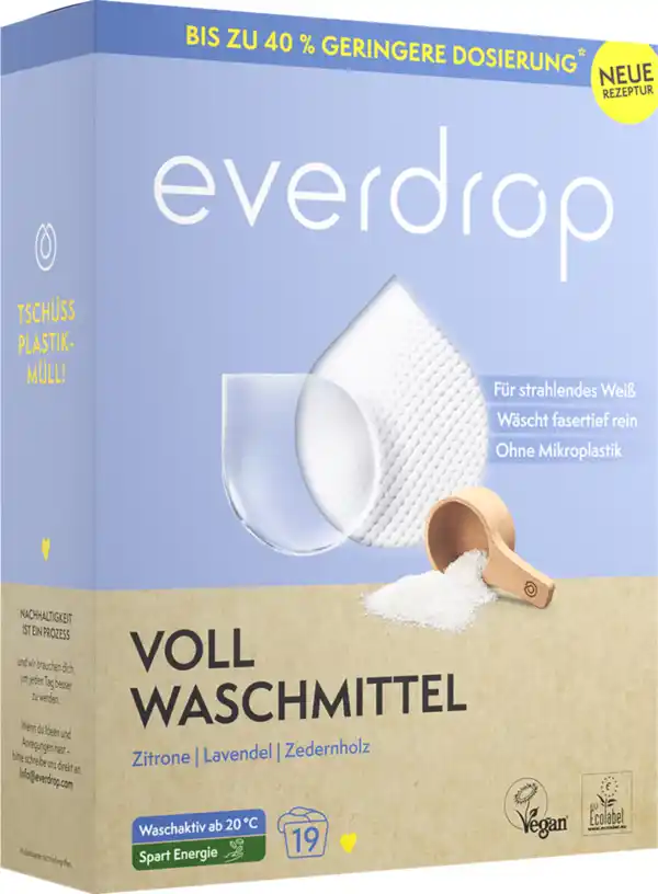 Bild 1 von everdrop Vollwaschmittel Pulver Zitrone, Lavendel, Zedernholz 19 WL