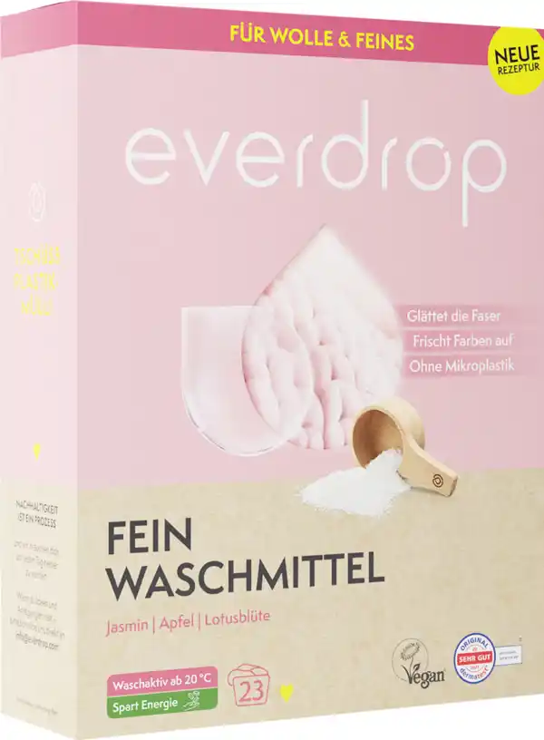 Bild 1 von everdrop Feinwaschmittel Pulver Jasmin, Apfel, Lotusblüte 23 WL