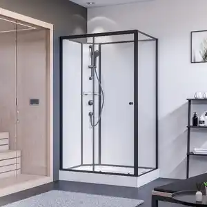 Breuer Dusche mit Schiebetür links und Seitenwand, Klarglas, vollgerahmt, schwarz matt, 80 x 204 cm
