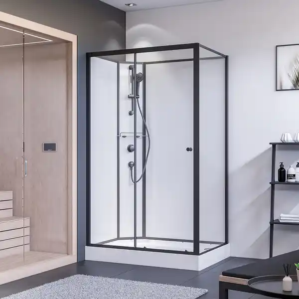 Bild 1 von Breuer Dusche mit Schiebetür links und Seitenwand, Klarglas, vollgerahmt, schwarz matt, 80 x 204 cm