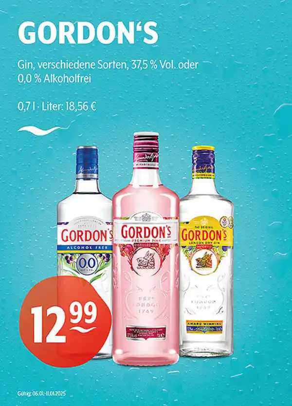 Bild 1 von GORDON'S Gin verschiedene Sorten 37,5 % Vol. oder 0,0 % Alkoholfrei