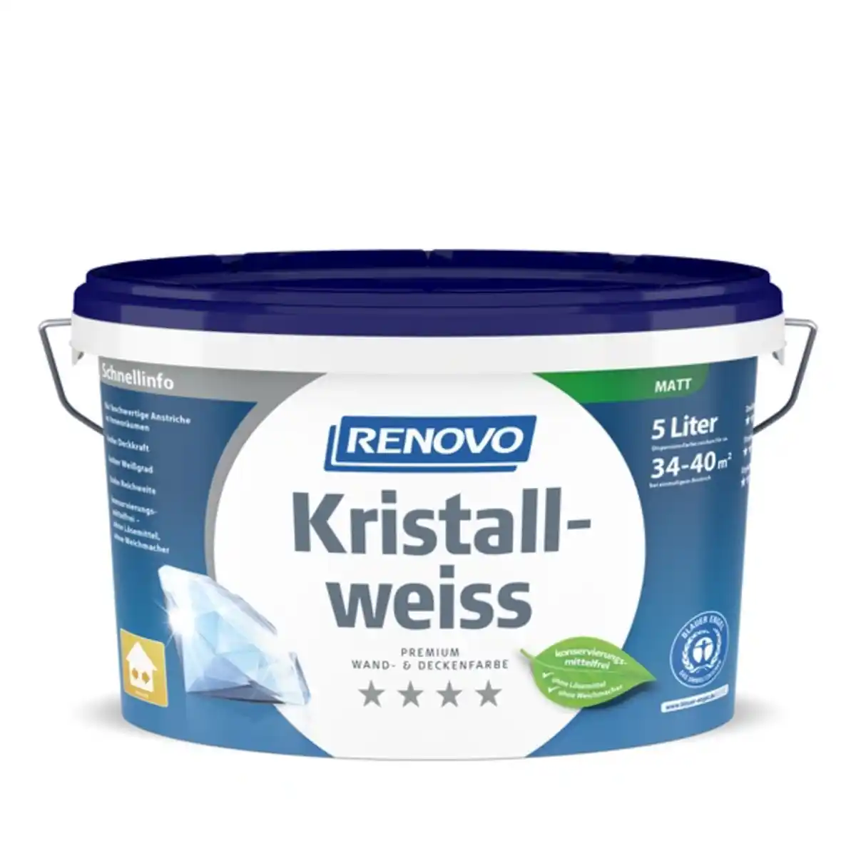 Bild 1 von RENOVO Wand- und Deckenfarbe, »Kristallweiß«, matt, 5l