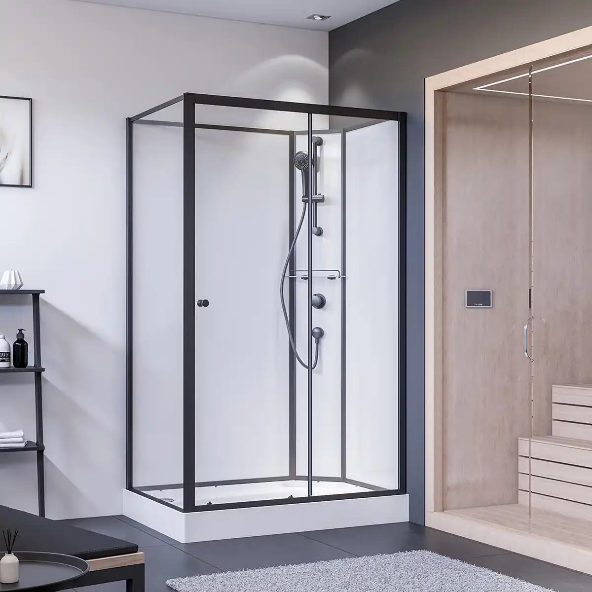 Bild 1 von Breuer Dusche mit Schiebetür rechts und Seitenwand, Klarglas, vollgerahmt, schwarz matt, 90 x 204 cm