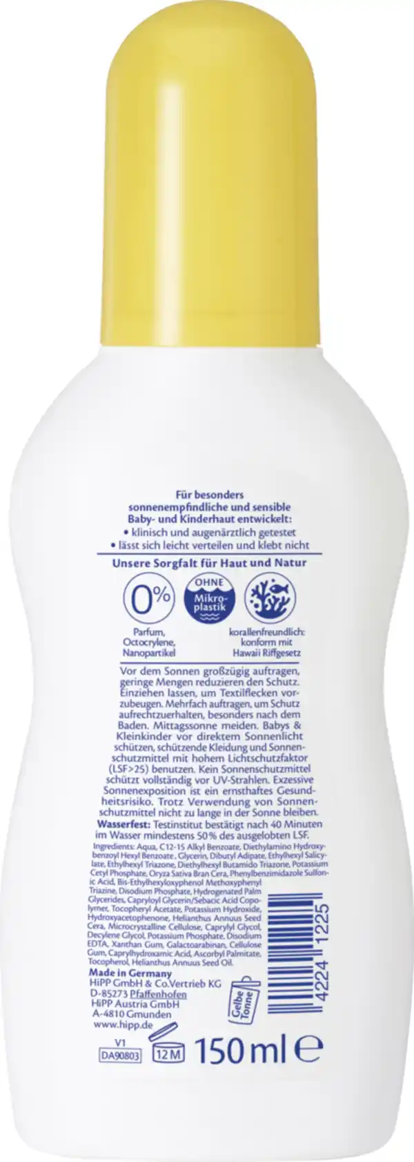 Bild 2 von HiPP Babysanft Sonnenspray Ultra Sensitiv LSF 50+, 150 ml