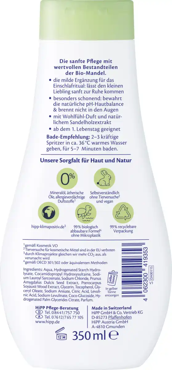 Bild 2 von HiPP Babysanft Schlaf Gut Bad sensitiv, 350 ml