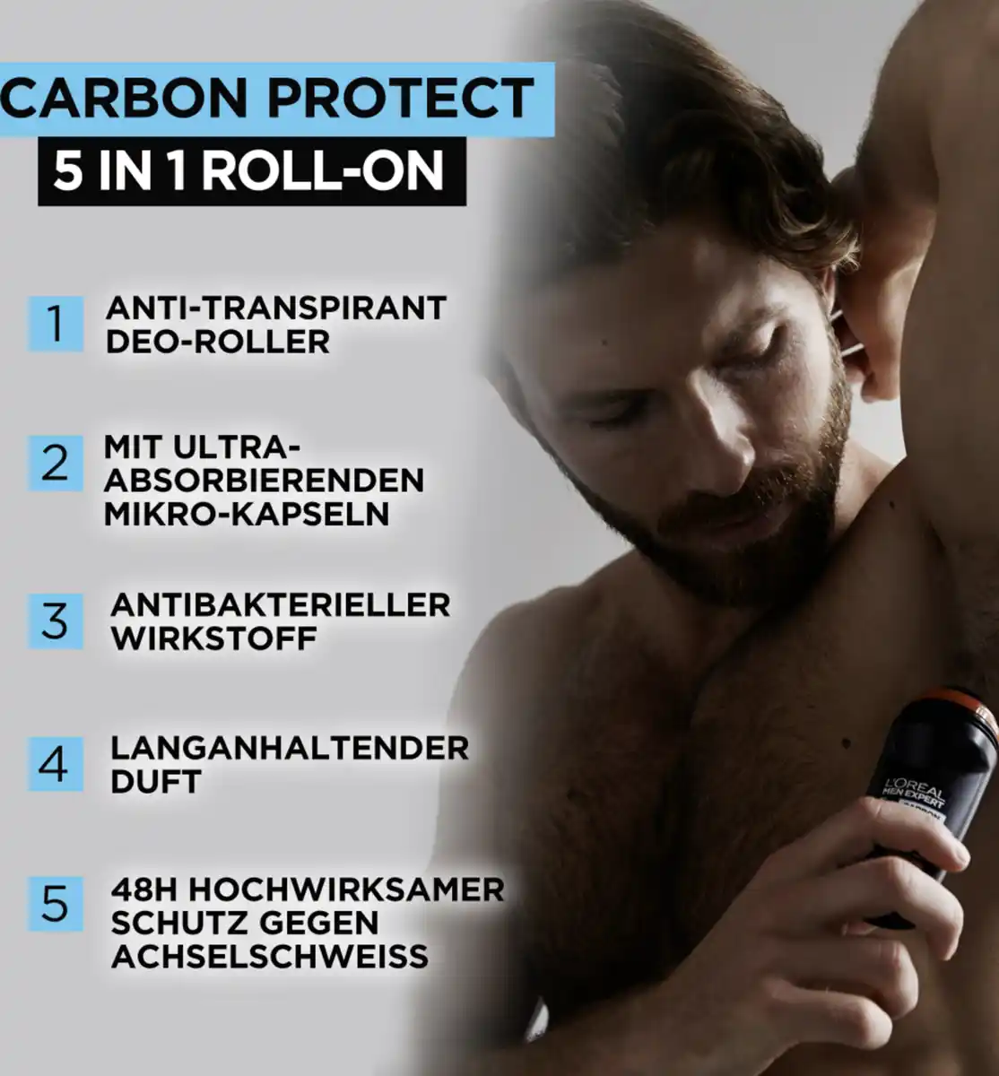 Bild 4 von L’Oréal Paris men expert Deo Roll-on Carbon Protect Antitranspirant 5in1, 50 ml