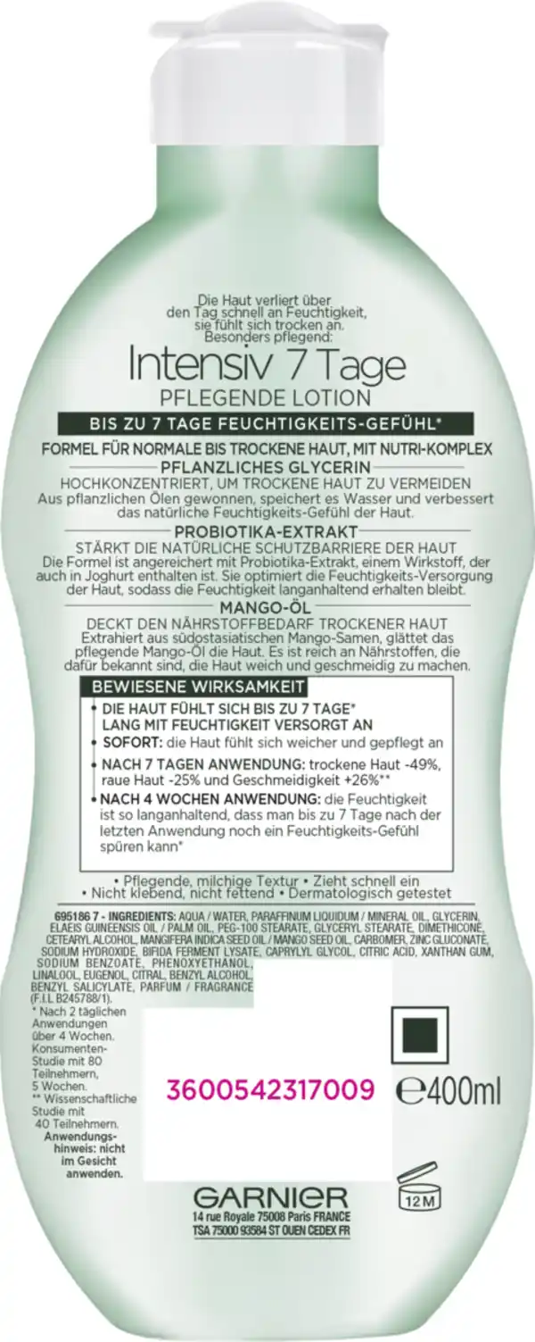 Bild 2 von Garnier Body Bodylotion Mango-Öl Intensiv 7 Tage Pflegend Normale & Trockene Haut, 400 ml
