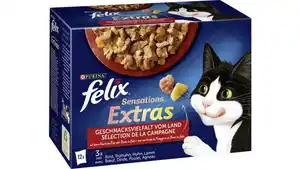 PURINA FELIX Katzennassfutter Sensations Extras in Gelee Geschmacksvielfalt vom Land