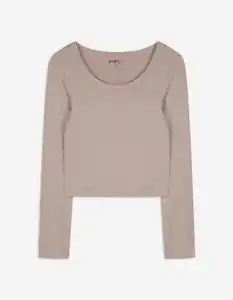 Damen Cropped Shirt - Rippenstruktur - beige