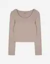 Bild 1 von Damen Cropped Shirt - Rippenstruktur - beige