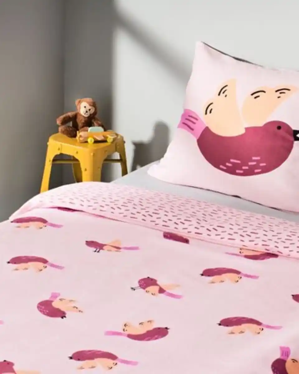 Bild 4 von Kinderbettbezug Flanell 140 x 200 Vogel rosa