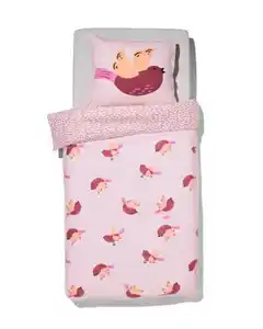 Kinderbettbezug Flanell 140 x 200 Vogel rosa