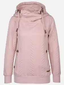 Damen Sweatshirt mit überlappendem Kragen und Kapuze Rosa