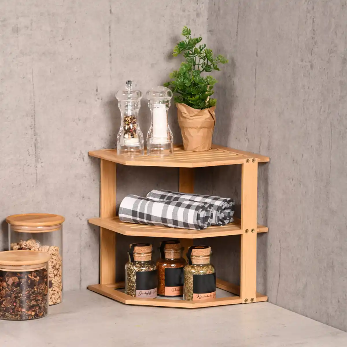 Bild 2 von FSC Bambus Küchenregal / Eckregal mit 2 Etagen