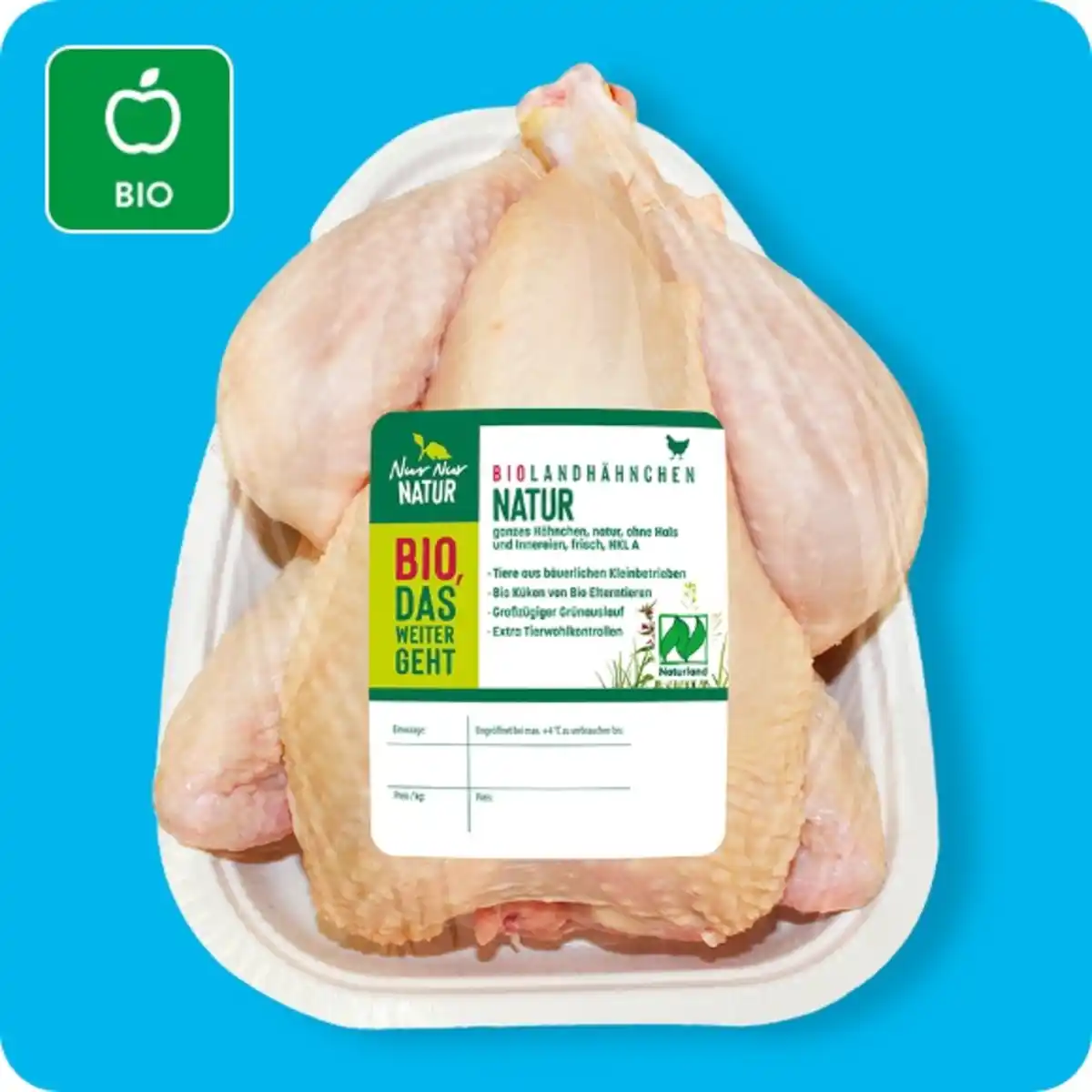 Bild 1 von NUR NUR NATUR Bio-Landhähnchen, Ganzes frisches Hähnchen