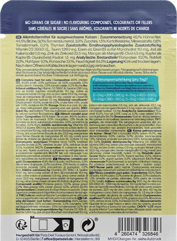 Bild 2 von Pets Deli Nassfutter Saucen Menü Hühnerfilet mit Zucchini, 70 g