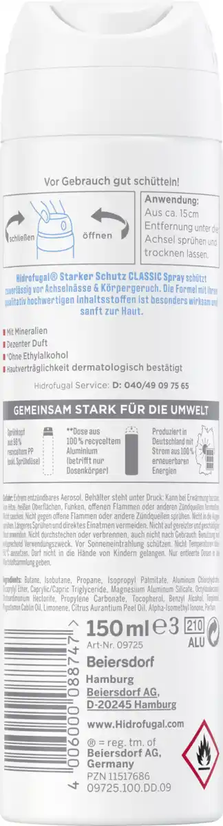 Bild 2 von Hidrofugal Classic Dezenter Duft Anti-Transpirant Spray, 150 ml