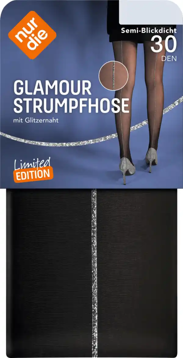 Bild 1 von nur die Strumpfhose Glamour mit Glitzer-Naht schwarz Gr. M/L, 30 DEN