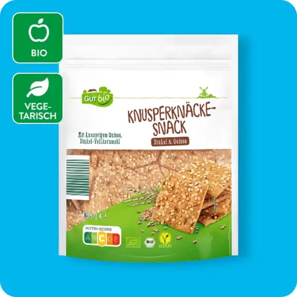 Bild 1 von GUT BIO Bio-Knusperknäcke-Snack, Dinkel & Quinoa (vegan) oder Tomate