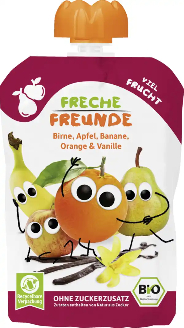 Bild 1 von Freche Freunde Bio Quetschie Birne, Apfel, Banane, Orange & Vanille, 100 g