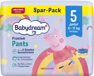 Babydream Premium Pants Gr. 5 Maxi, 12-17 Kg, 40 Stück Vorratspack Peppa Wutz Edition