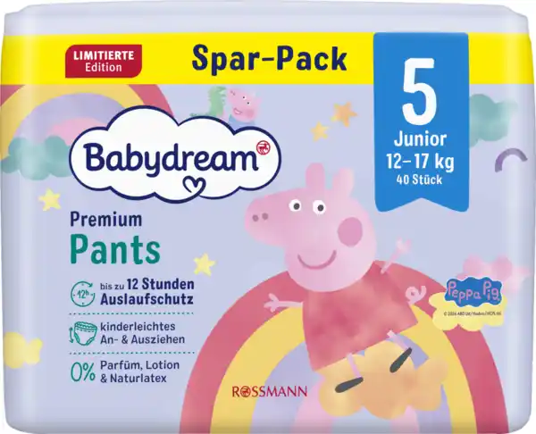 Bild 1 von Babydream Premium Pants Gr. 5 Maxi, 12-17 Kg, 40 Stück Vorratspack Peppa Wutz Edition