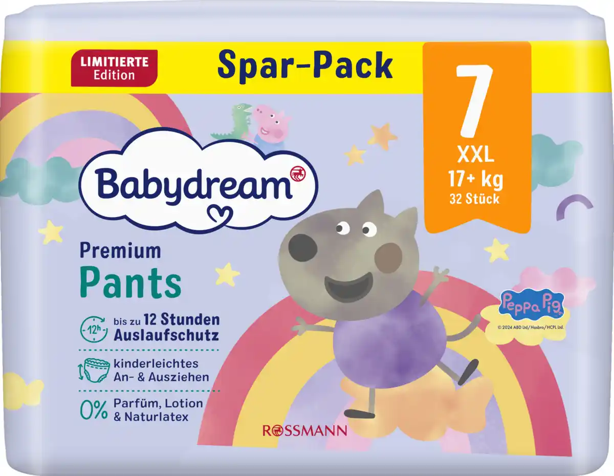 Bild 1 von Babydream Premium Pants Gr. 7 XXL, 17+kg, 32 Stück Vorratspack Peppa Wutz Edition