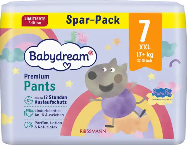 Bild 1 von Babydream Premium Pants Gr. 7 XXL, 17+kg, 32 Stück Vorratspack Peppa Wutz Edition