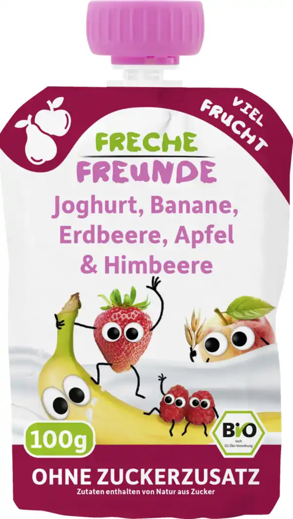 Bild 1 von Freche Freunde Bio Quetschie Joghurt, Banane, Erdbeere, Apfel & Himbeere, 100 g