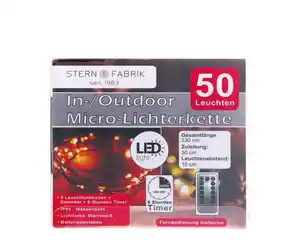 Outdoor LED Micro-Lichterkette mit Timer und Fernbedienung warmweiß 50er