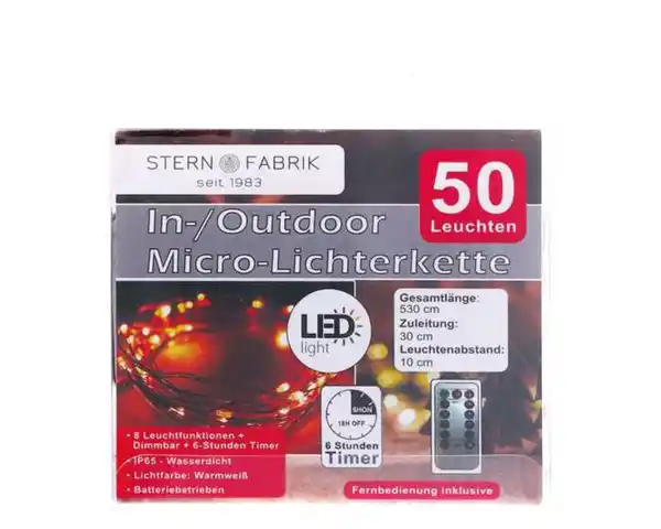 Bild 1 von Outdoor LED Micro-Lichterkette mit Timer und Fernbedienung warmweiß 50er