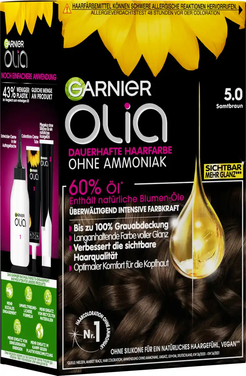 Bild 2 von Garnier Olia Dauerhafte Haarfarbe Coloration 5.0 Samtbraun