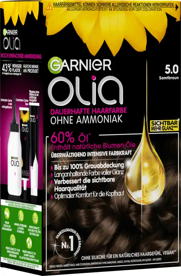 Bild 2 von Garnier Olia Dauerhafte Haarfarbe Coloration 5.0 Samtbraun