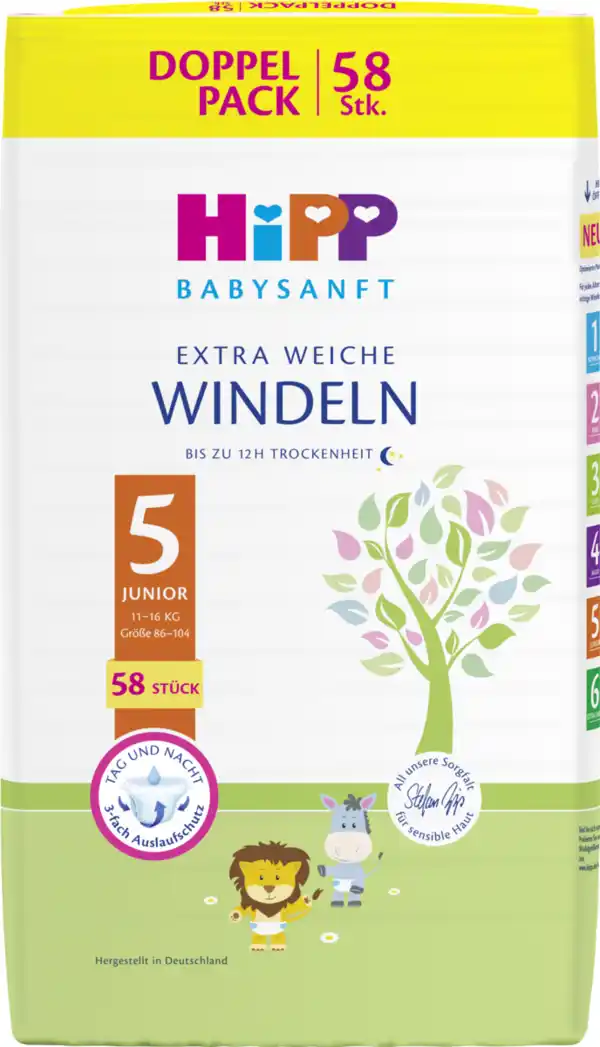 Bild 1 von HiPP Babysanft Windeln Junior Größe 5 (11-16 kg), Doppelpack