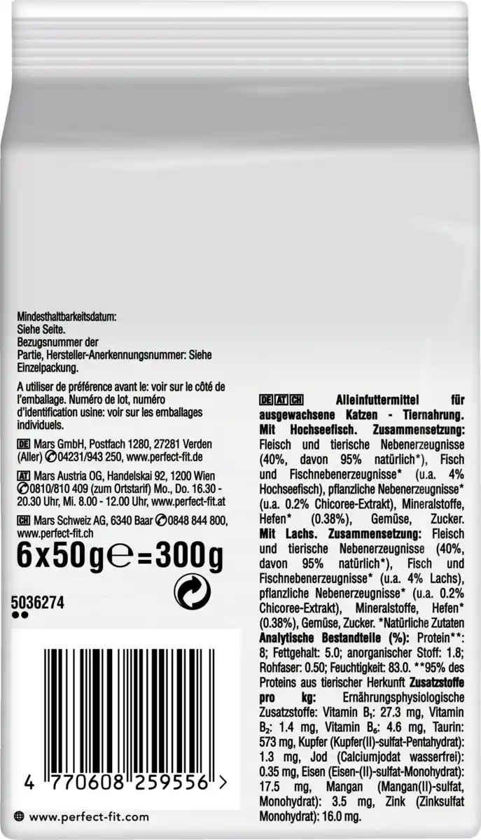 Bild 2 von Perfect Fit Katze Natural Vitality Adult 1+ mit Hochseefisch & mit Lachs Multipack, 300 g