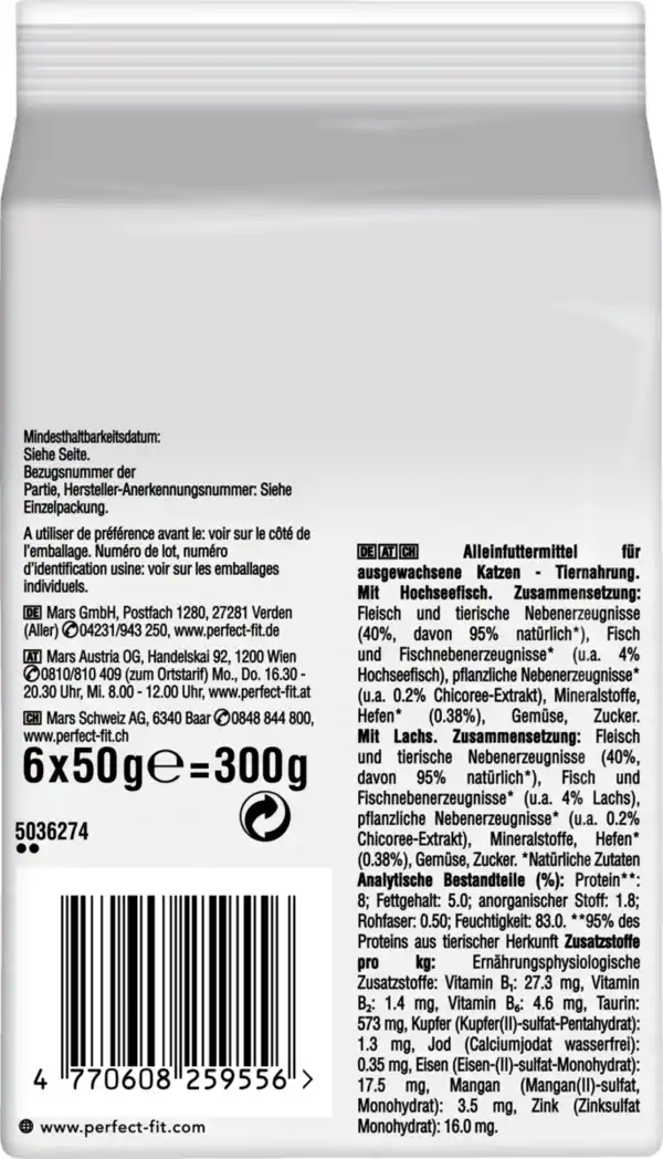 Bild 2 von Perfect Fit Katze Natural Vitality Adult 1+ mit Hochseefisch & mit Lachs Multipack, 300 g